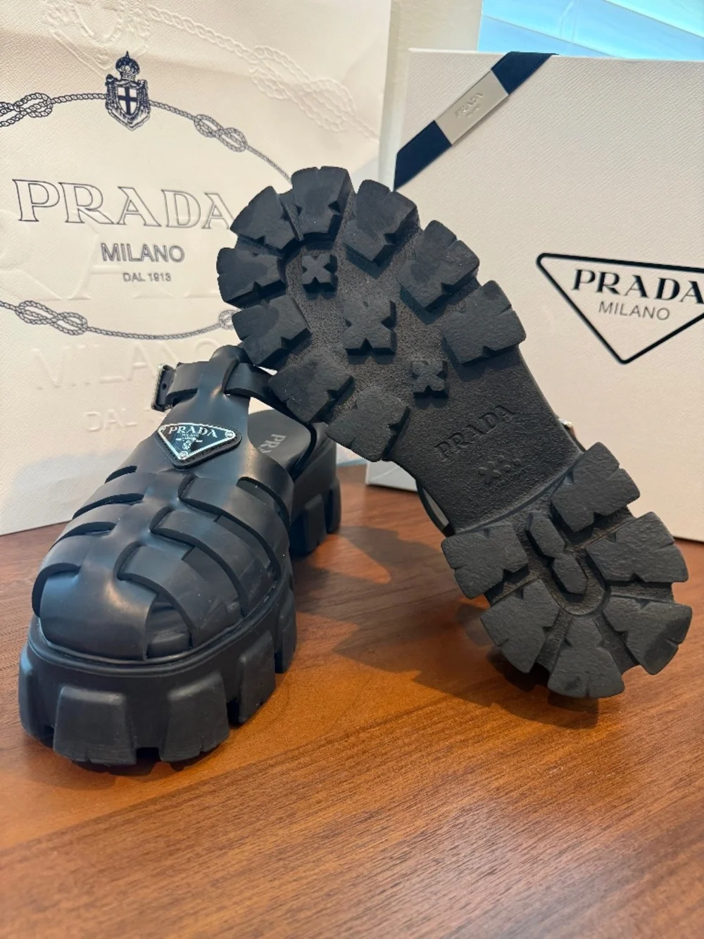 Prada Monolith Rubber Fisherman Sandals Black Women’s Size 11 (EU 41)
